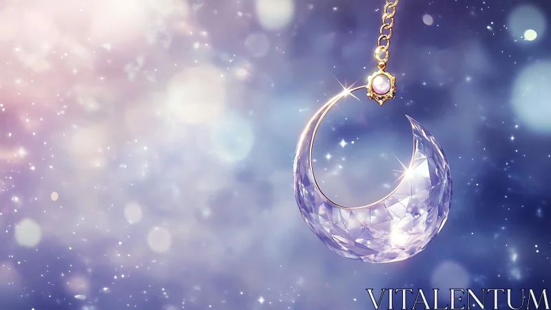 Crystal crescent moon pendant sparkles in dreamy starlight
