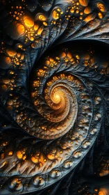 Glowing golden fractal spiral with dark textured layers