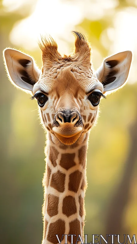 Bright eyed baby giraffe greeting the golden morning.