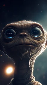 Starlit close-up of wide-eyed extraterrestrial portrait.