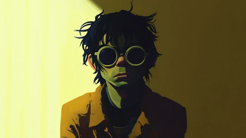 Shadow-soaked drifter in round goggles meets sliced sunlight.