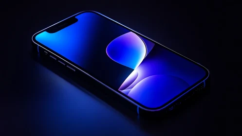 Glowing Blue Phone Screen with Abstract Liquid Design.