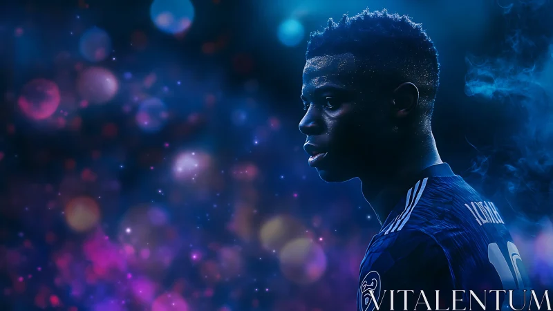 Football player portrait against glowing bokeh background