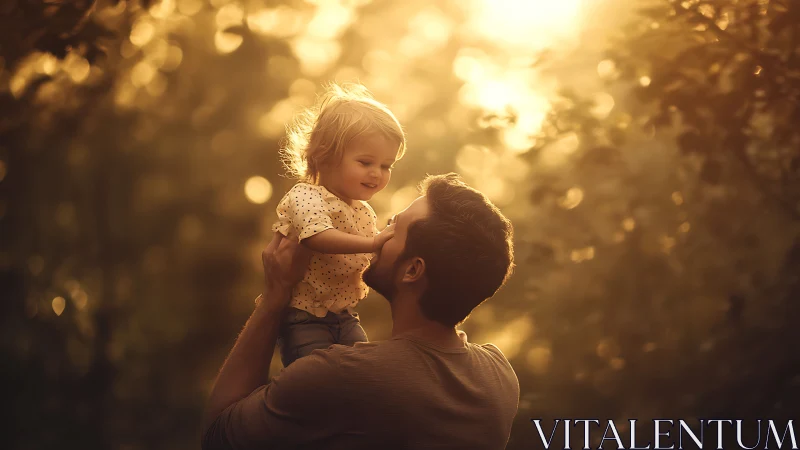 Adult holds small child outdoors in strong backlighting conditions