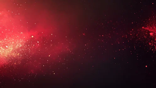 Red particulate dispersion on dark gradient background.