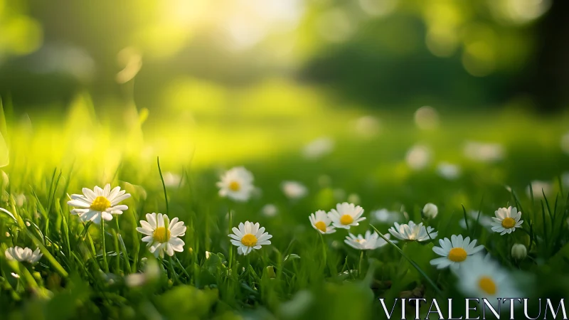 Daisies Dancing in Sunlit Meadow Grass.