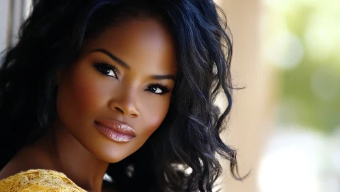 Elegant portrait of woman with wavy hair in natural light.