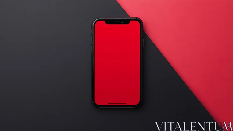 Black smartphone mockup with vibrant red display screen