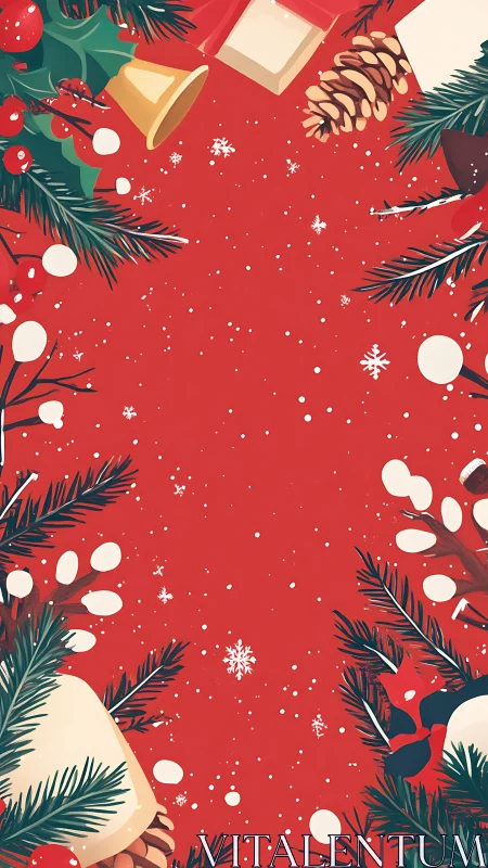 Symmetrical festive border with stylized botanical elements.