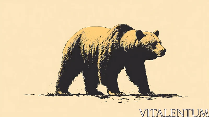 Gentle golden bear strolling across a quiet open plain.