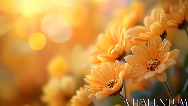 Golden Gerberas Glowing in Warm Sunlight.