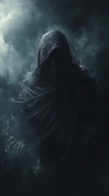 Shrouded spectral wraith emerging from volatile shadow fog.