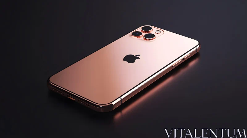 Rose gold iPhone on dark surface, modern minimalist product shot.
