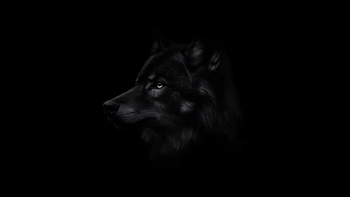 Midnight wolf profile carved from moonlit shadowed silence.