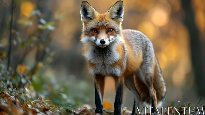 Red fox in shallow depth of field autumn forest portrait