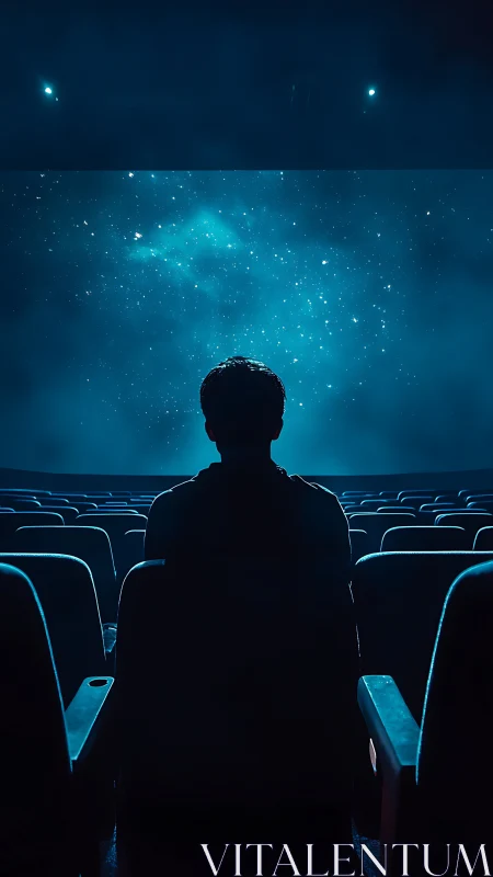 Lone dreamer watches a star-drenched cinema sky unfold.