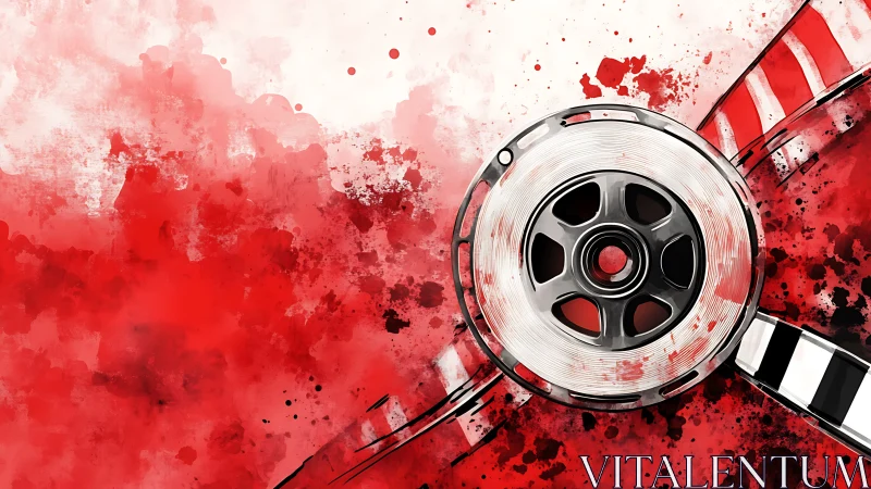 Cinematic film reel spins through bold red abstract energy