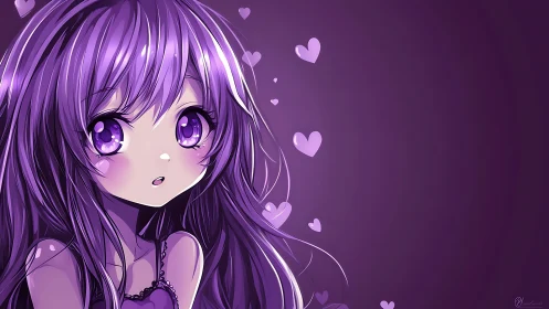 Violet anime girl rendered in soft monochromatic lighting study
