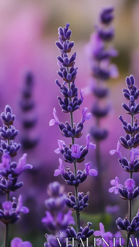 Purple Lavender Spike in Soft Focus Garden.