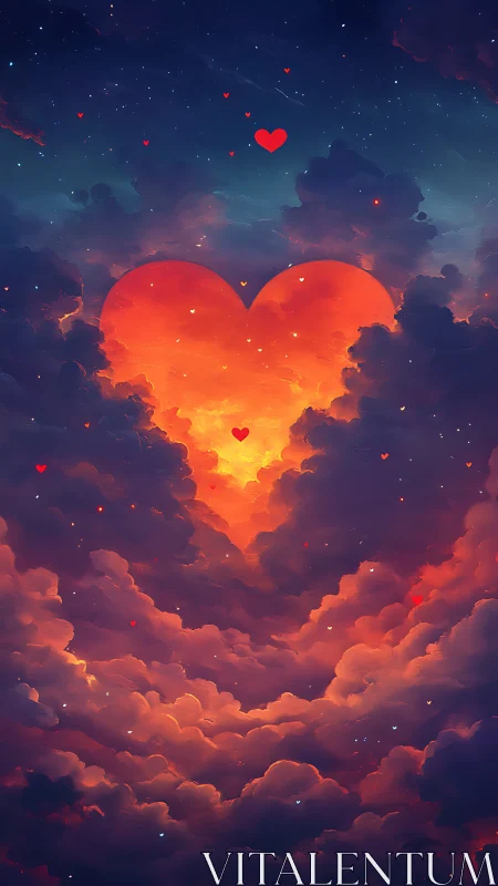 Heart Shaped Cloud Glowing Above Starry Night Sky