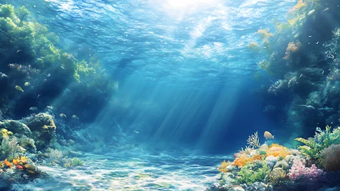 Sunlit currents sketch a secret cathedral of coral light