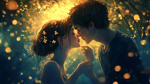 Two Hearts Glowing in an Enchanted Moment of Connection.