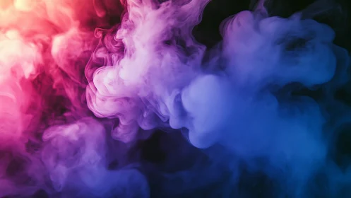 Colorful plumes of pink, purple, and blue smoke clouds.
