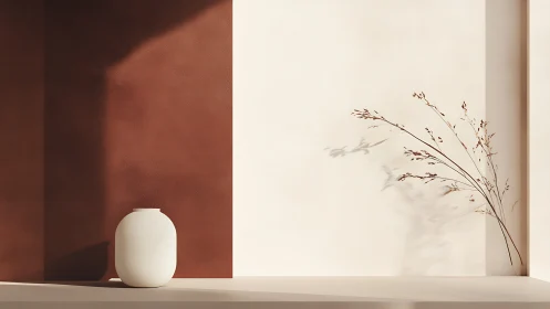 White ceramic vase and dried branches in minimal interior