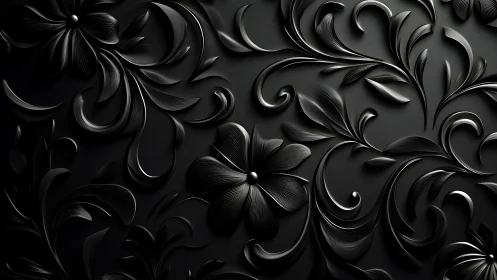 3D rendered baroque floral ornaments with metallic relief detailing