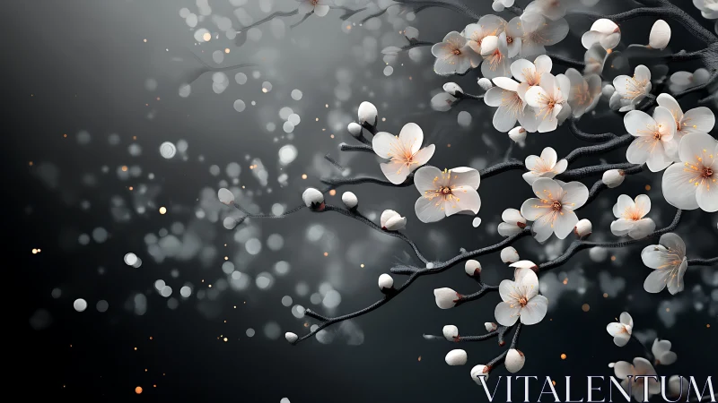 Bloom render displaying volumetric bokeh with procedural branch geometry against dark backdrop