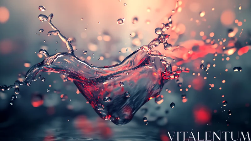 High-speed macro capture of red-tinted liquid splash in motion.
