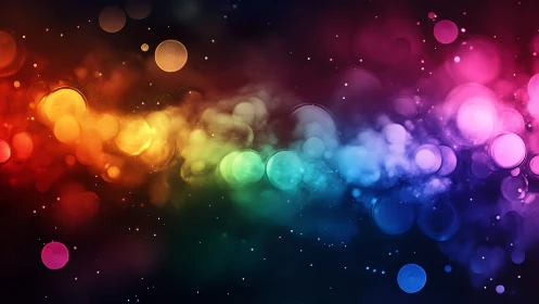 Vibrant nebula cloud with glowing bokeh orbs in spectrum.