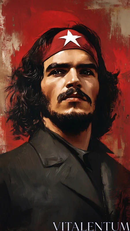 Revolutionary portrait with red headband and white star emblem.