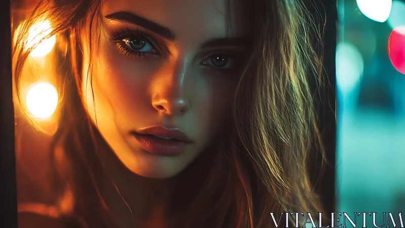 Neon hush on a midnight face, carved in city firelight.