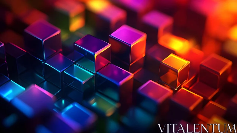 Chromatic glass cubes form a glowing abstract terrain of light.