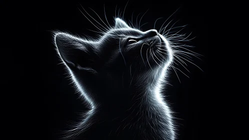 Luminous Feline Portrait Against Darkness.