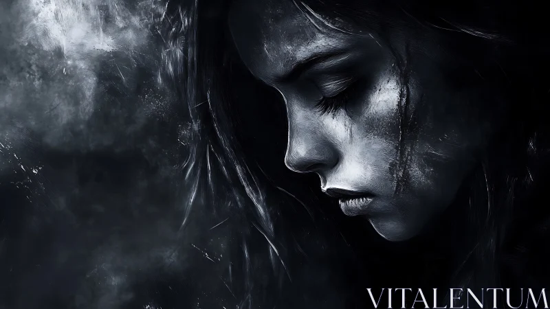 Melancholic portrait study in shadow and fractured light.