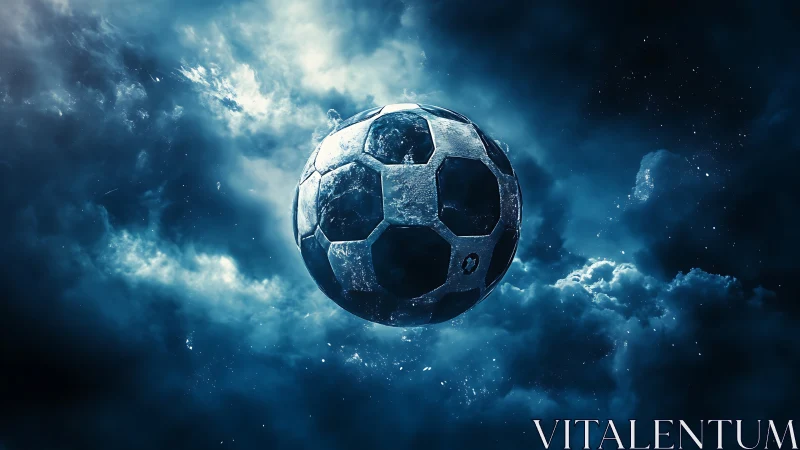 Celestial soccer ball drifts boldly through a stormy night sky