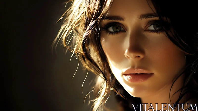 Close-up digital portrait shows woman’s face in warm light