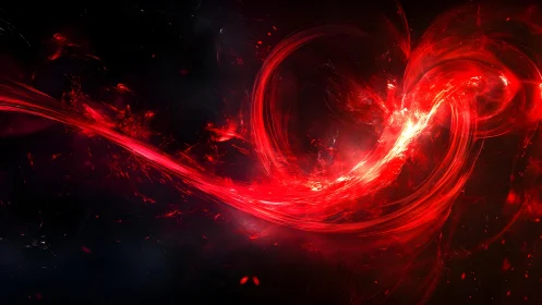 Vivid Abstract Red Energy Swirl on Dark Background Digital Art.