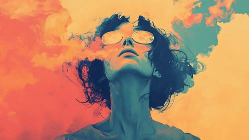 Surreal portrait merges female silhouette with chromatic vapor fields