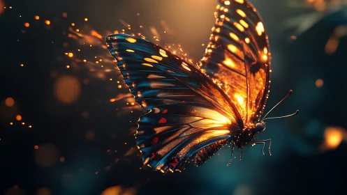 Luminous butterfly rendered with high-contrast backlighting