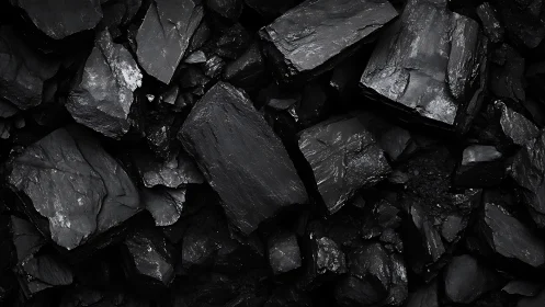 Coal chunks form dense glossy black industrial texture.