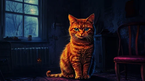 Luminous Gaze: A Radiant Feline Phantom in Twilight.