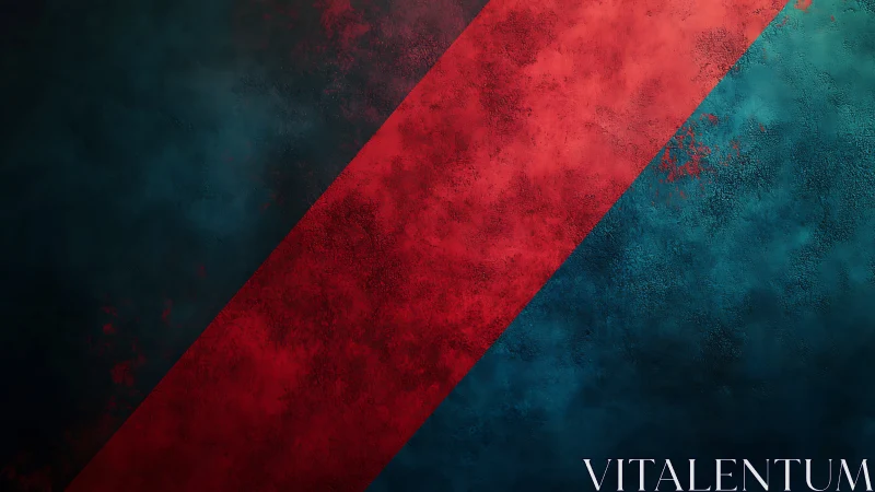Bold red stripe crossing rich teal textured backdrop.