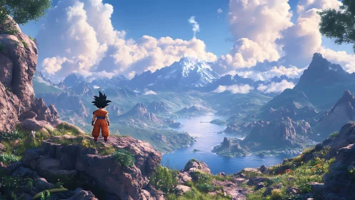 Young adventurer overlooking a vast, dreamlike valley.