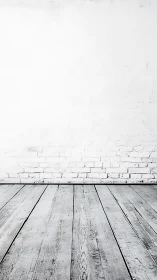 Minimalist white brick wall with linear wooden floor perspective
