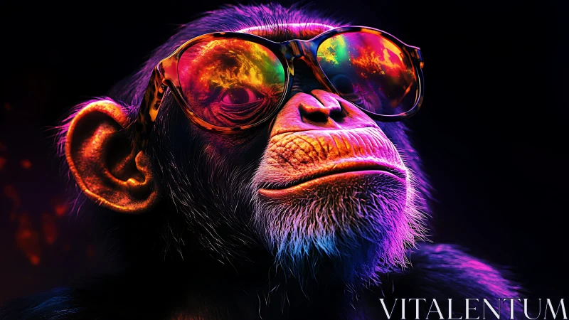 Cool chimp in neon shades soaking up electric colors.