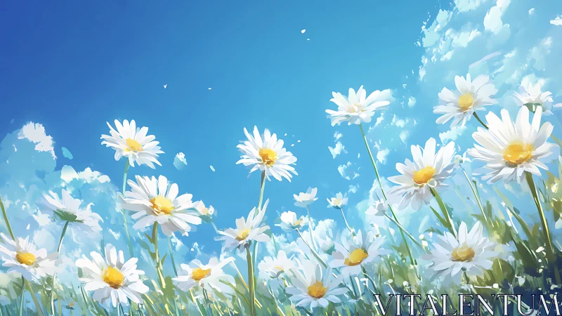 Sunlit daisies rendered in airy, cinematic digital painting
