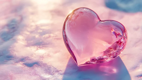 Crystalline Pink Heart Glows Against Dreamy Snowy Landscape